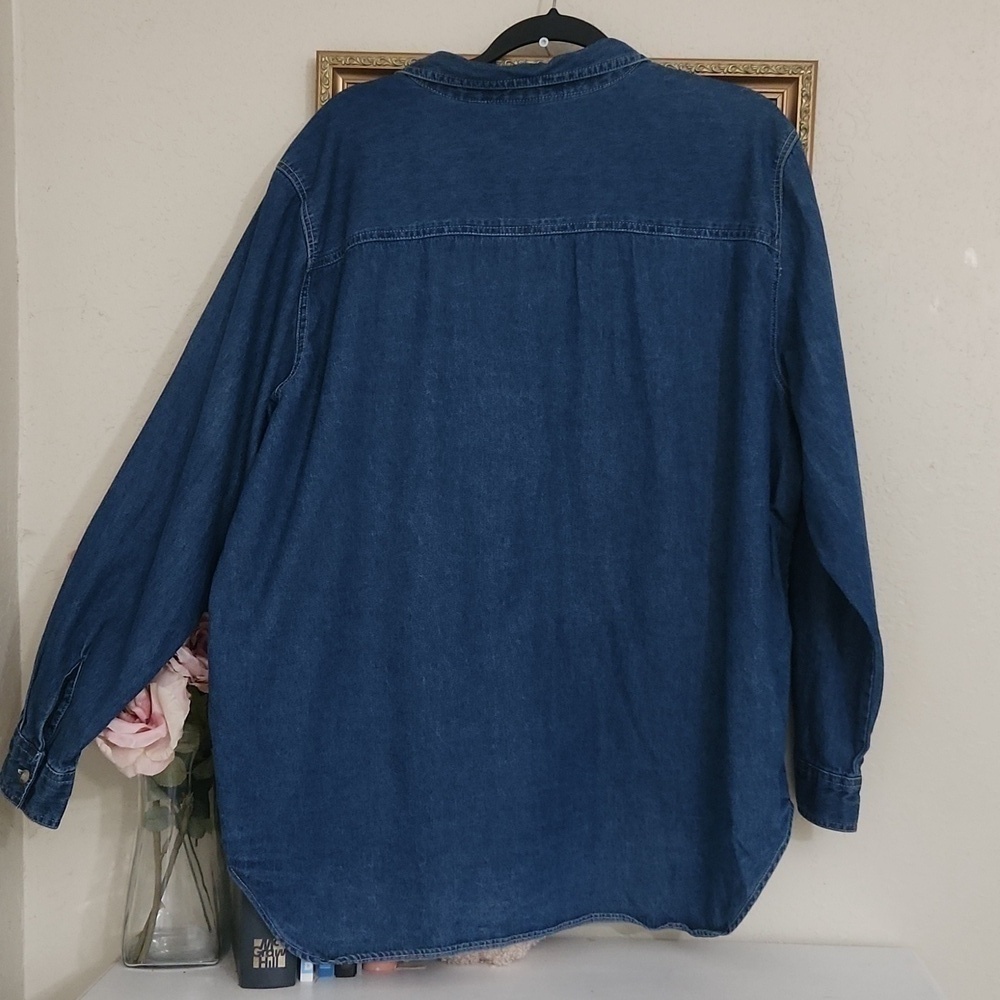 Vintage Fall Harvest Denim Top  Embroidered Autumn Pumpkin Patch Size 18 XL - Picture 11 of 11